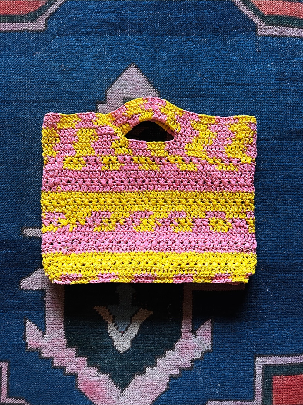 Handwoven Pink and Yellow Crochet Tote